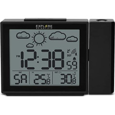 Explore Scientific Remote Control Projection Alarm Clock with Weather Forecast and Indoor and Outdoor Temperature RPW3009CM3000 Black Medium