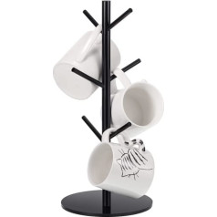 Patelai 14 Inch Acrylic Coffee Mug Tree Mug Holder Tree Coffee Mug Rack Drink Holder for Counter with 6 Hooks Removable Acrylic Cup Stand (Black)