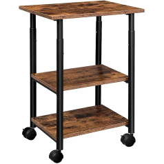 HOOBRO Printer Table, Printer Stand with Lockable Wheels, Printer Trolley Rollable with 3 Levels, Height Adjustable, Easy to Assemble, 48.5 x 40 x 67 cm, for Office, Dark Brown/Black EBF03PS01