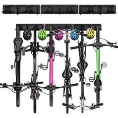 Bicycle Wall Mount, Wihxd Bicycle Mount Wall for 6 Bicycles & 5 Helmets, Adjustable Storage Systems, Bicycle Wall Mount for Garage (11 Hooks & 3 Rail)