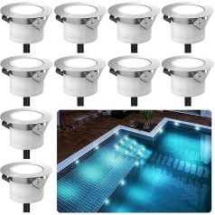 Chesbung LED Recessed Spotlights Outdoor Set of 10 LED Recessed Floor Lights Outdoor DC 12 V, Diameter 45 mm, IP67 Waterproof Patio Lighting for Pool Garden Stairs Wooden Deck Ceiling Cold Light