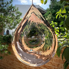 Kexsscai Wind Chime 3D Stainless Steel Metal Sculptures Decorations, 3D Water Droplets Metal Wind Sculptures & Spinner for Indoor Outdoor Garden Decoration 30.5 cm