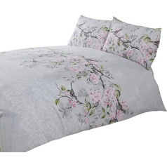Eloise Oriental Blossom Duvet Cover and Pillowcase Set (Grey, Double) by Made with LoVe