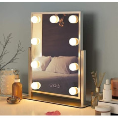 FENCHILIN Hollywood Makeup Mirror with Lighting 360° Rotatable Makeup Mirror with 9 Dimmable LED Lamps Cosmetic Mirror with Light 3 Light Colours White 25 x 30 cm