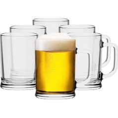 TREND FOR HOME Ulf Collection Beer Mug Set with Handy Handle 0.5 Litres 6 Pieces Beer Glasses with Calibration Beer Mug Glass Mug Transparent Dishwasher Safe