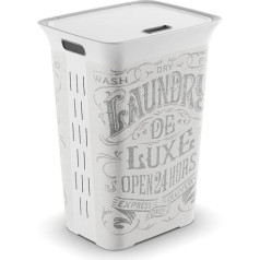 Attractive Nostalgic Sepia-Print Deep Lidded Laundry Basket With Handles (60L)