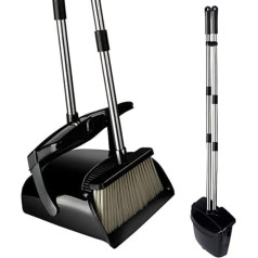 UYOTBKEUB SZBYOO Dustpan and Broom Set with Dustpan Cover, Scoop Dustpan Set with Long Handle, Upright Shovel Sweeping Set for All Floors (Black)