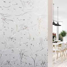 Shackcom Window Film Privacy Screen Self-Adhesive 90 x 200 cm Opaque Privacy Film Frosted Glass Film Static Adhesive Anti-UV Decorative Film with Vine Plant Pattern for Bathroom Living Room J008