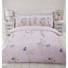 Rapport Laura Floral Butterfly Reversible Duvet Cover Set Pink Double King Size