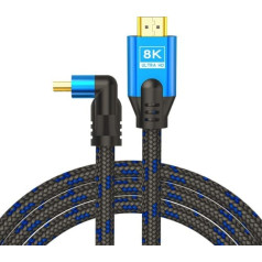 Savio HDMI Cable (m) V2.1, Angled, 5m, 8k, Copper, Blue-Black, Gold Tips, Ethernet/3D CL-175