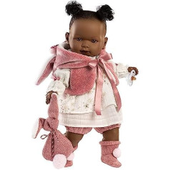 Llorens 42646 Nicole Doll with Brown Eyes, Black Hair Body, Baby Doll Including Pink Rabbit Outfit, Dummy and Soft Vest with Cute Rabbit Ears, 42 cm, Colourful