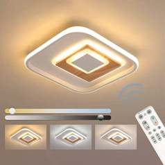 FitzMia LED Ceiling Light, Ceiling Light with Wood, Ceiling Lights Dimmable with Remote Control, Modern Square Wooden Ceiling Light for Bedroom, Children's Room, Living Room, Kitchen, 28 W, 3000-6000 K, 40.6 x 40.6 cm