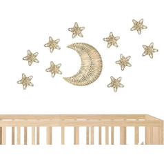 WAIKUA ® Wall Decoration Nursery Boho Rattan Moon Stars Baby Room Decoration Wall Hanging Wall Decoration Straw Wood Rattan Girls Boys Baby Living Room