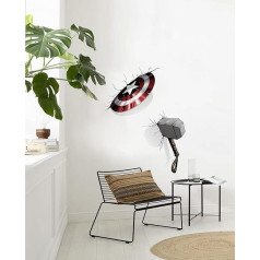 Komar Marvel Wall Sticker Avengers Hammer & Shield - 100 x 70 cm (Width x Height) - 4 Pieces - Mjölnir, Thor, Deco Sticker, Wall Sticker, Wall Sticker, Wall Decoration, Children's Room - 14743h