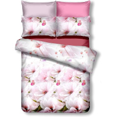 DecoKing 155 x 220 cm Bed Linen with 1 Pillowcase 80 x 80 cm Duvet Covers Microfibre Zip Flowers Angela Emerald White Pink