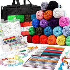 20 Large Acrylic Yarn Balls, 105 Pieces Crochet Kit with Hooks, Yarn Set, Premium Set Includes 2000 Yards of Yarn Skeins Needles Accessories Ideal Starter Pack for Kids, Adults, Beginners,