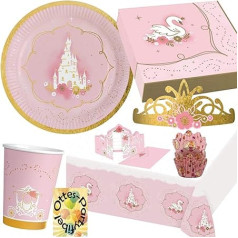 HHO Princess Party Set 97 Pieces for 8 Guests Plates Cups Napkins Tablecloth Invitations Muffin Cases Tiaras