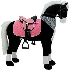 Sweety Toys 11070 Plush Horse XXL Giant Standing Horse Black Giant Size Approx. 125 cm Head Height up to 100 kg Load Capacity Black with White Mane and White Tail with Saddle