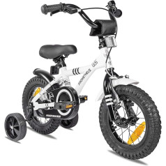 Prometheus Children's Bicycle 12 Inch Boys with Stabilisers from 3 Years Girls Back Pedal 12 Inch BMX Model in White Black