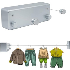 Muyirted Washing Line Extendible 4.2 m Two-Line Wall Dryer, Heavy Duty Laundry Rail for Laundry Kitchen, Balcony, Bathroom, Garden (Silver)