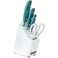 Arcos Brooklyn 194000 Kitchen Knife Set 4 Pieces (3 Knives + 1 Scissors) - Blade Made of Nitrum Forged Stainless Steel - Micarta Handle - Wood Blocks Colour White, Blue, Estandar