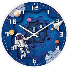hleo Premium Quality Children's Wall Clock (Astronaut) - Silent Children's Wall Clock - Wall Clock for Boys and Girls - No Ticking Noises, Dial with Diameter 30 cm, Beautiful Decoration for Children's