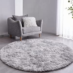 VOFUSHON Rug Round High Pile Living Room Rug Long Pile Rugs for Living Room Fluffy Shaggy Bedroom Bed Rug Outdoor Carpet (Diameter 150 cm, Round, Light Grey)