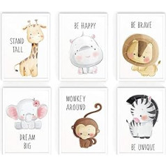 Wietre® Set of 6 Pictures, Animals, Nursery, Baby Room, Decoration, Picture, Boy, Girl, Poster, DIN A4, Forest Animals, Safari, Africa, Decoration