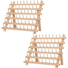 Kurtzy Wooden Thread Reel Holder for Storing 60 Thread Spools (x2) - Thread Holder Bobbin Holder Yarn Rolls Organiser for Hanging on Wall or Standing - Sewing Thread Holder Beech Wood Sewing Organiser