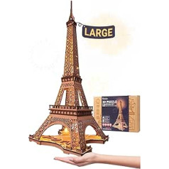 Rolife Eiffel Tower with Light 3D Wooden Puzzle Home Desk Decoration Gift for Teens and Adults