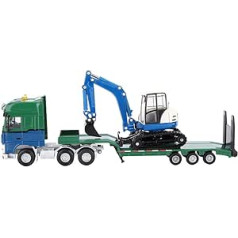 Zerodis Light Metal Flatbed Trailer in Scale 1:50 with Excavator Truck Model Traffic Model Toy Made of Metal Die-Cast for Children Over 8 Years