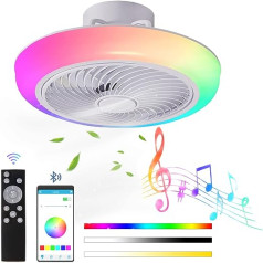 JZCDR RGB Ceiling Light with Fan Ceiling Light with Bluetooth Speaker Remote Control App Dimmable LED Reversible Ceiling Fan with Light Children's Room Lamp Ceiling Bedroom Lighting