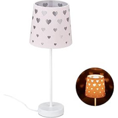 Relaxdays Children's Bedside Lamp, Hearts, Fabric Lampshade, for Baby and Child, Children's Lamp, H x D: 43 x 16 cm, Pink/White