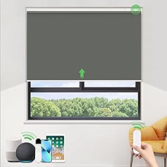 HOMEDEMO Electric Roller Blinds Rechargeable Blackout Roller Blind with Motor and Remote Control, Dark Grey 60 x 150 cm, Roller Blind Indoor No Drilling / with Drilling, 100% Blackout Smart Compatible