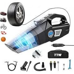 TTW 4 in 1 Car Vacuum Cleaner, Air Compressor, Handheld Vacuum Cleaner 120 W with Portable Car Air Compressor with LED Light, Car Tyre Inflator, Handheld Vacuum Cleaner
