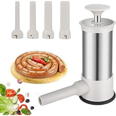 Sausage Filler, Stainless Steel, Sausage Filling Machine, Manual Sausage Machine, Sausage Filler with 4 Sausage Filling Funnels, Household Sausage Filler, Suitable for Family Dinners, Restaurants,