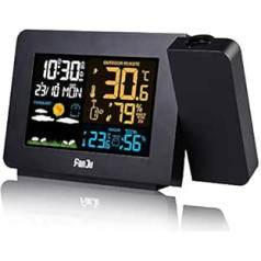 FanJu FJ3391 Wireless Weather Station with Outdoor Sensor/Projection Alarm Clock/Indoor/Outdoor Temperature and Humidity/Moon Phase/Radio Alarm Clock