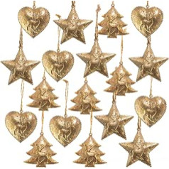 Logbuch-Verlag 18 Golden Christmas Pendants Metal – Christmas Tree Pendants Rustic Antique Gold 5 cm