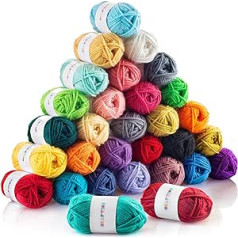 CRAFTISS 30 x 20g Acrylic Yarn Mini Ball 1300 Meters Soft Yarn for Crochet Knitting Craft Projects Assorted Starter Crochet Kit Yarn for Adults and Kids