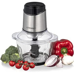 Cloer 6829 Multi Chopper, Electric Universal Chopper, 6-Blade Stainless Steel Knife, for Fruit, Vegetables, Nuts, Meat, 400W, One-Hand Pulse Function, 1200ml Glass Bowl, Glass/Stainless Steel