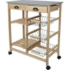 Home Deco Factory HD6240 Little Market Service Trolley Home Market Kitchen Storage Wood Pine Beige Grey 66 x 35 x 81 cm