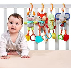 TUMAMA Kids Baby Hanging Toy, Animal Hanging Rattle Toy, Car Seat Pram Cot Activity Toy for 0, 3, 6, 9, 12 Months, Newborn Boys Girls, Birthday Gifts (Pack of 4)