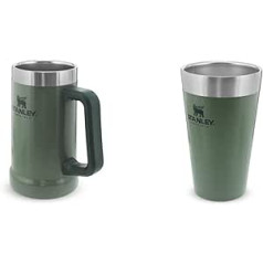 Stanley Adventure Vacuum Stone 709 ml / 24 oz Hammertone Green - Beer Stein Keeps Beer Cold for 7 Hours & Adventure Stacking Beer Pint 473 ml / 16 oz Hammertone Green - Stainless Steel Mug Keeps Cold