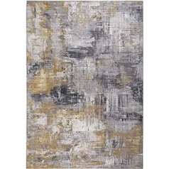 Luxor Living Prima Short Pile Rug, Bedroom, Living Room, Vintage Oriental Patchwork, Digital Print, Linked, Modern Design Rug, Colour: Grey/Yellow, Size: 120 x 170 cm