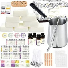 Candle Making Kit, DIY Candle Making Set, Scented Candle Gift Set with 480 g Soy Wax, 8 Candle Tins, 4 Fragrance Oil, 4 Colour Blocks, 50 Candle Wicks and Wick Stickers, 16 Stickers