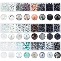 PandaHall 24 Colour 6 mm Beads for Jewellery Making, 1440 Pieces Black White Round Spacer Loose Beads for Bracelets, Necklaces and Earrings Jewellery Making