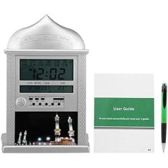 Muslim Prayer Clock, Bewinner Azan Wall Clock Islamic Prayer Azan Table Clock with Muslim Moon Calendar, World Time, Temperature, Azan Time Remember, Makkah Music for Praying