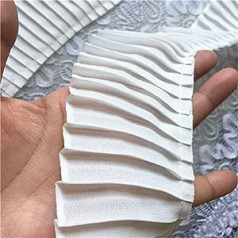 HIQIU 3 Metres 3D Pleated Lace Trim Lace Fabric Chiffon Ruffle Dress Skirt Hem Fabric Curtains Sewing Edge Trim Decor 8 cm Width (White)