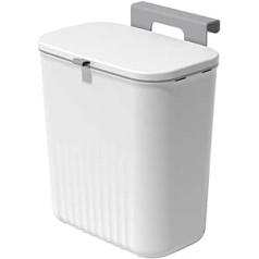 Hanging Trash Can with Lid, 9L Wall Mounted Trash Can Kitchen Compost Bin Plastic Trash Can Waste Bin for Cabinet Door, Bathroom, Bedroom, Offices, White