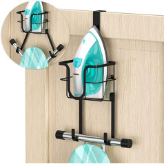 YYBO Ironing Board Holder, Folding Wall Mount with Storage Basket and Removable Hooks, Stainless Steel 304 Iron Holder, Ironing Board Wall Mounting, Iron Holder Door for Laundry Room